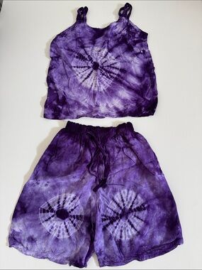 Set of Purple Tie-Dye Women’s Top and Shorts - Casual Summer Style